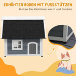 Cat House/Cave, Weatherproof Wooden with Hinged Roof, 3 Doors, Grey