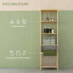 Bamboo Bathroom Shelf, 3 Open Shelves, Extendable Basket, Natural