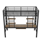 Loft Bed 90x200cm with Desk and 2 Bookshelves - Black Metal