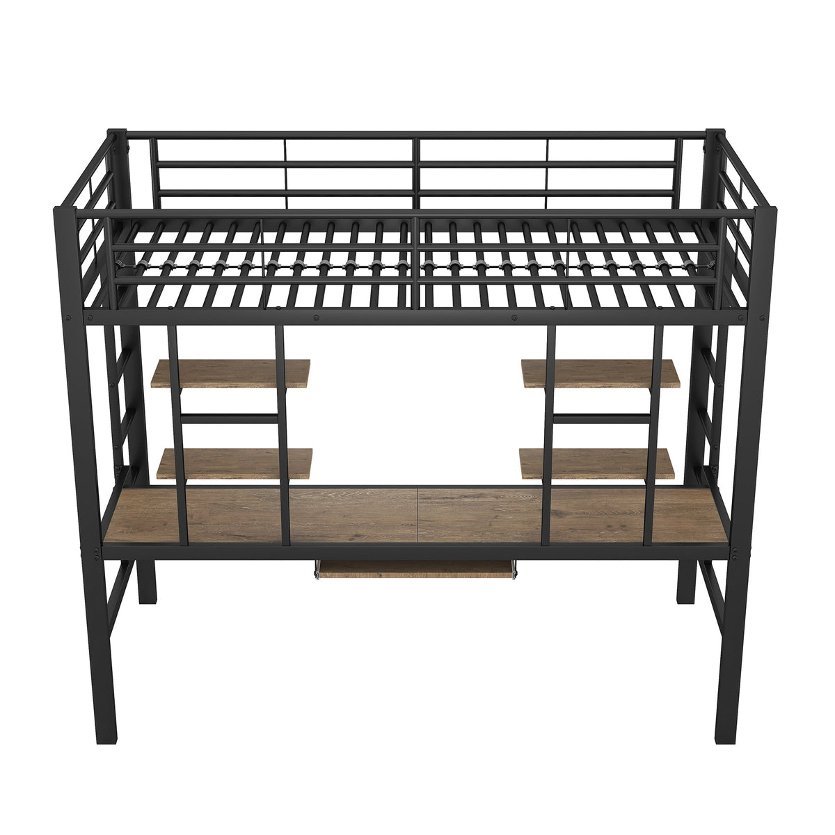 Loft Bed 90x200cm with Desk and 2 Bookshelves - Black Metal