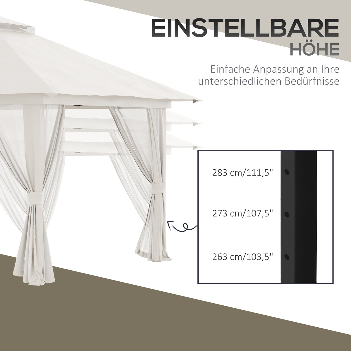 Folding Pavilion 4x4m Mesh Curtains UV Protection Double Roof, Cream White