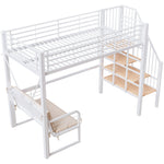 Bunk Bed with Removable Sofa, Storage and Safety Stairs, 90x200cm, White Metal