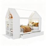 House Bed 90x200cm with 2 Drawers & LED Lighting, White