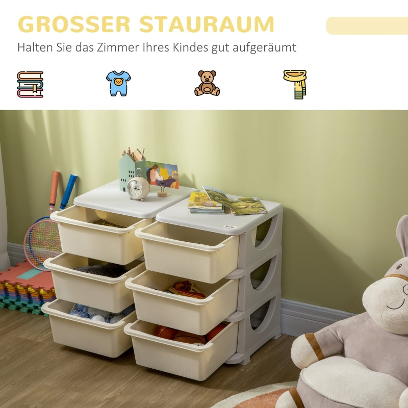 Plastic Storage Box, 6 Drawers, Toy Organizer, Cream White