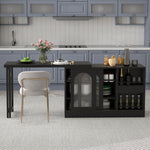 Bar Table, Extendable 360° Rotating with Storage & Glass Cabinet, Black