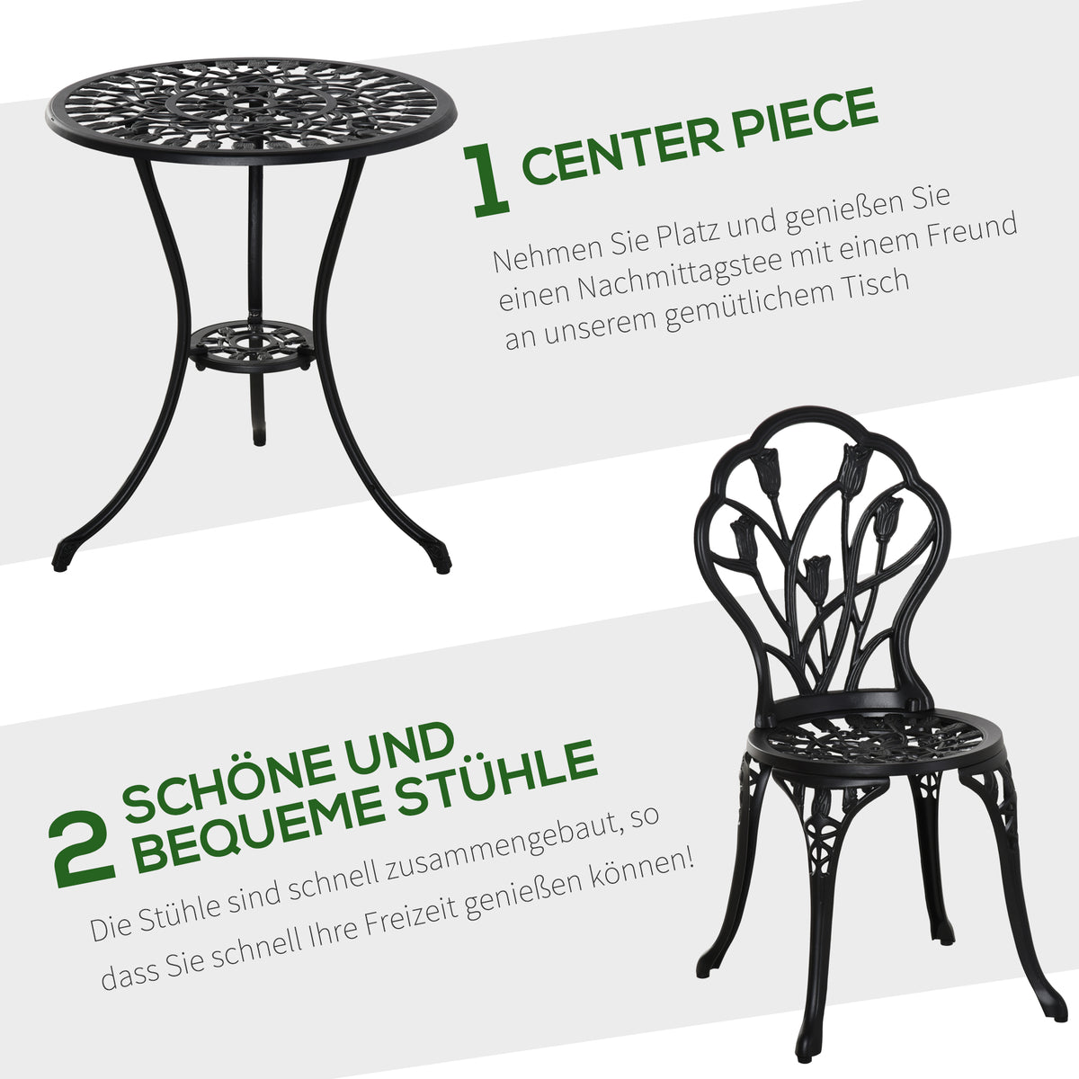 2-Person Outdoor Seating Set with Table & Chairs, Black Aluminum