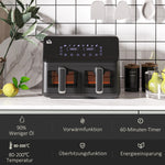 Air Fryer, Dual 4-Liter Baskets, 8 Programs, Black
