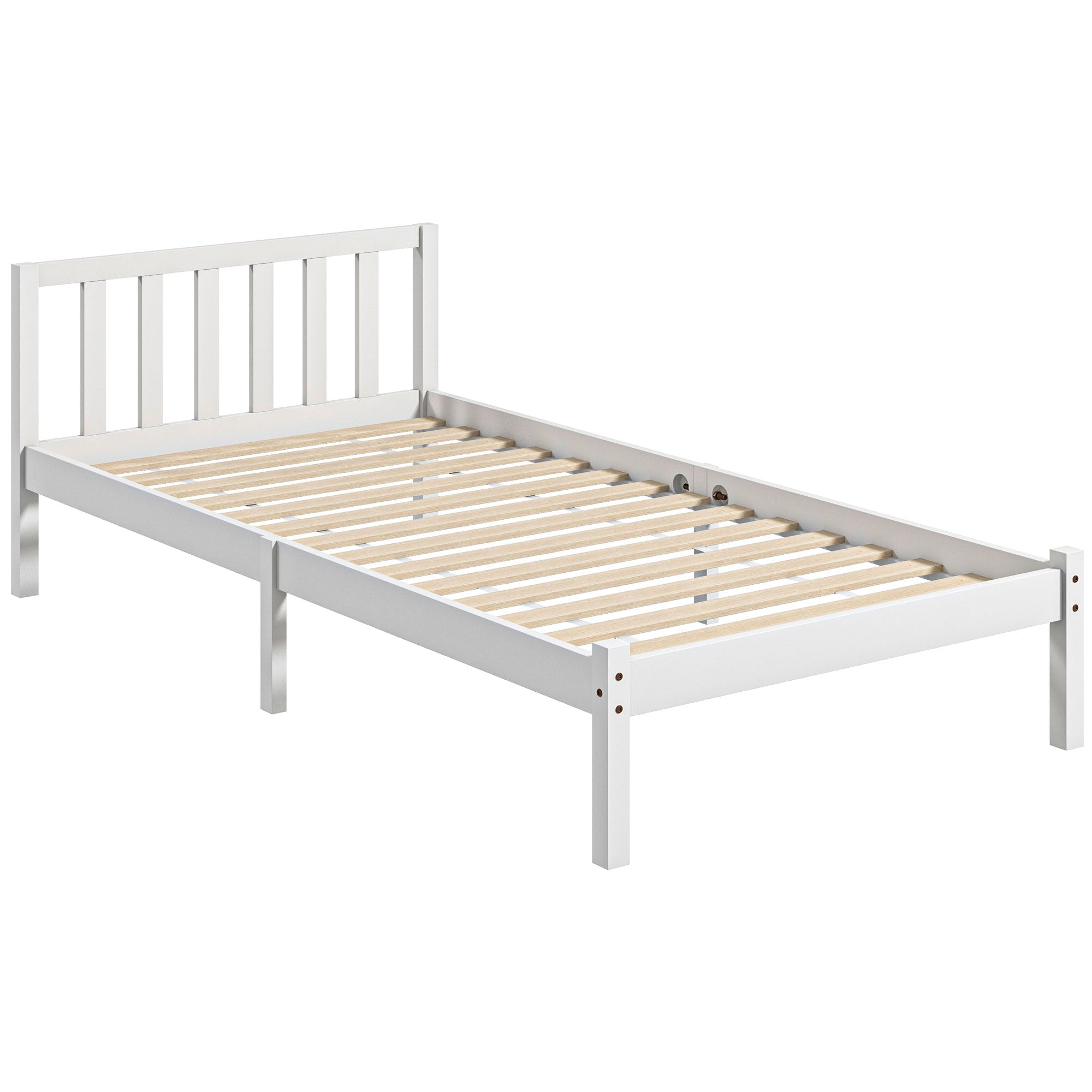 Wooden Bed Frame 208x96cm Slatted Base Headboard, White