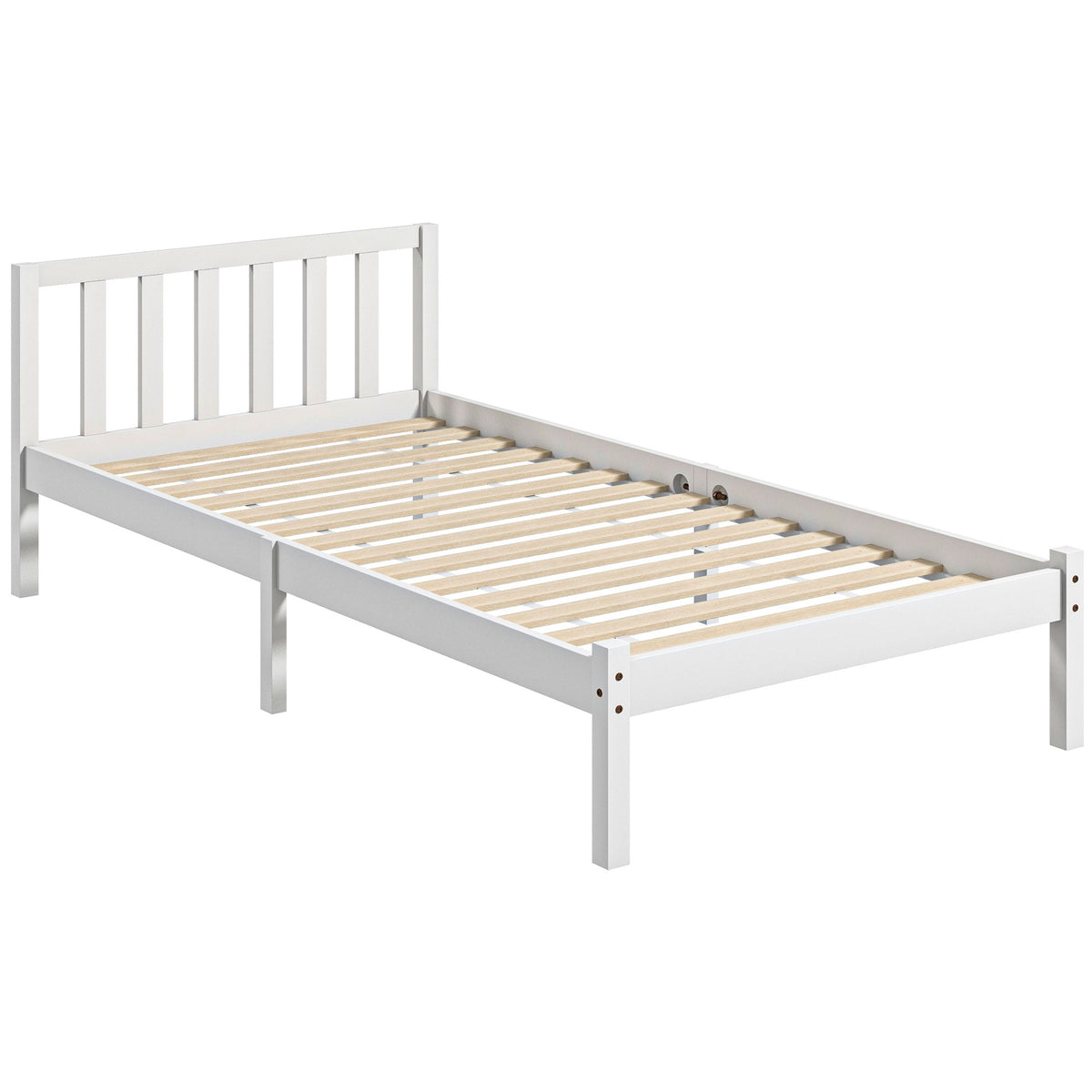 Wooden Bed Frame 208x96cm Slatted Base Headboard, White