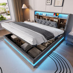 Upholstered Bed 140x200cm with Storage & LED, Velvet Dark Gray