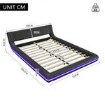 Floor Bed 140x200cm LED Ambient Light - PU Black
