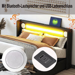 Upholstered Bed, 160x200cm LED & Bluetooth Storage, Black PU Leather