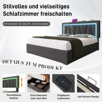 Upholstered Bed 140x200 LED USB-C Storage Slatted Base, Linen Material