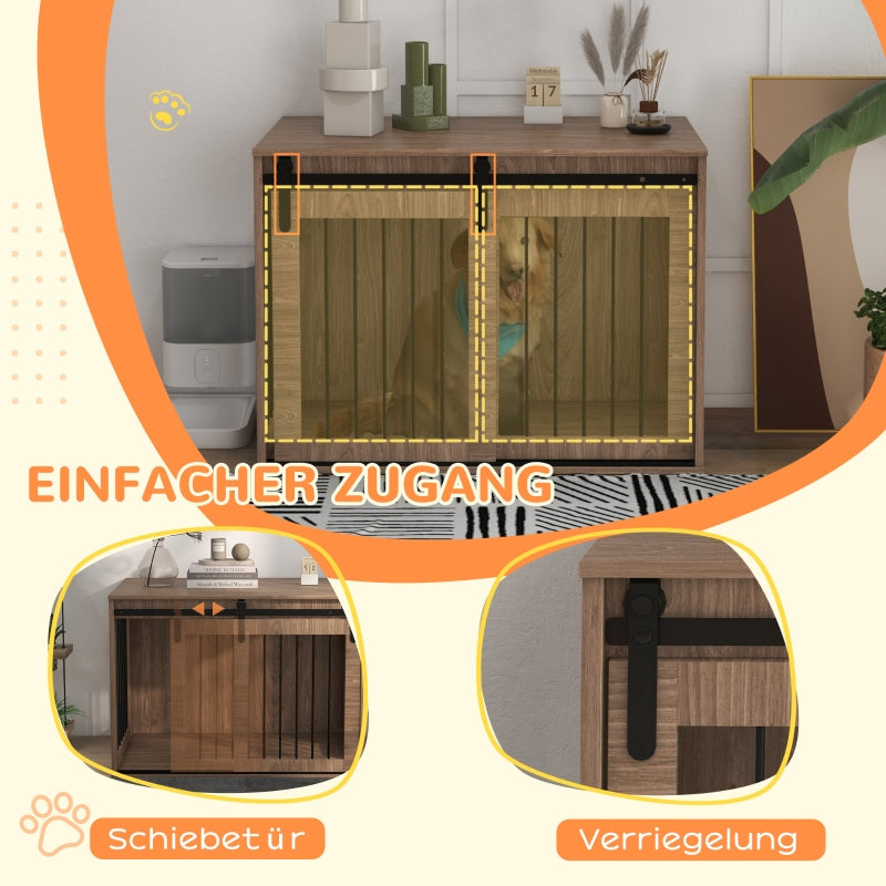 Dog Crate, Lockable, Rustic, Walnut + Black