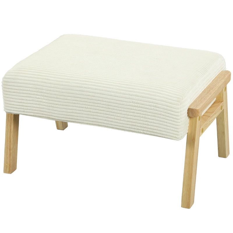Stool, soft seat cushion, wooden legs, corduroy look cream white