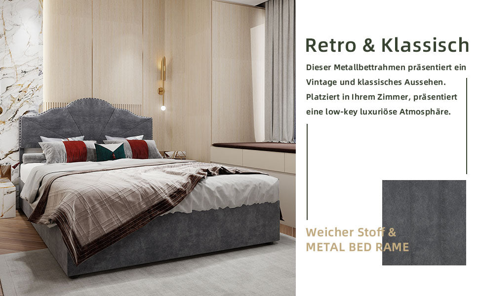 Modern Minimalist Soft Bed, High Box with Pneumatic Rod, 160*200CM, Gray