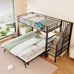 Bunk Bed with Pull-Out Bed & Storage Stairs, Black Iron Frame