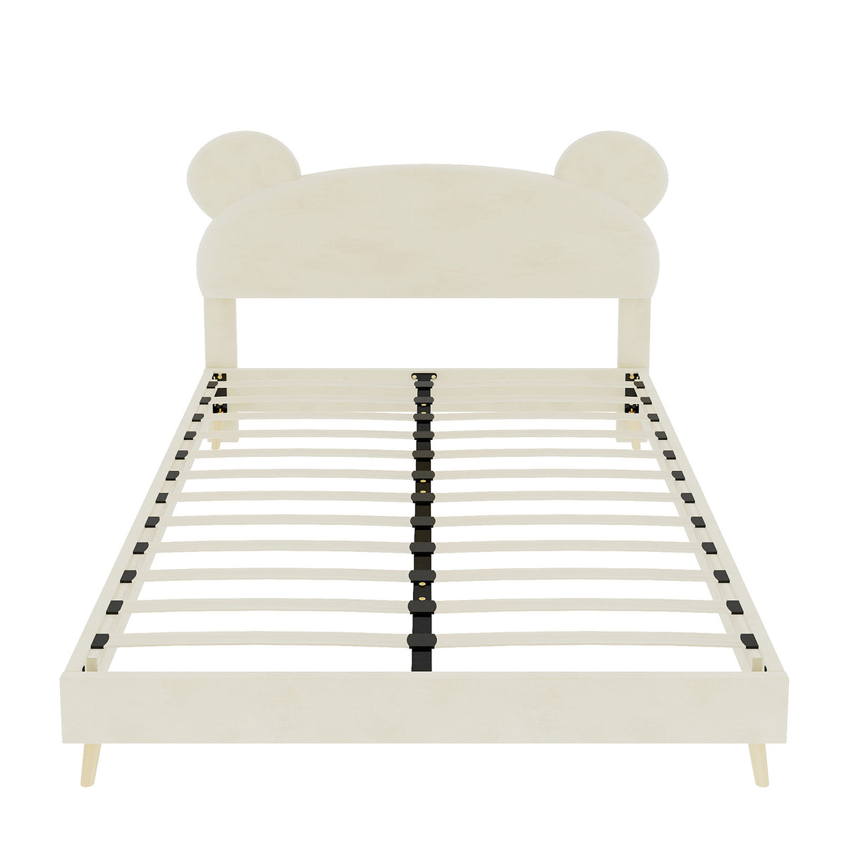 Modern Upholstered Bed 140x200cm with Mattress, Cartoon Design, Beige