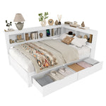 Daybed with 2 Drawers and USB Charging Ports, 140 x 200 cm, White Chipboard