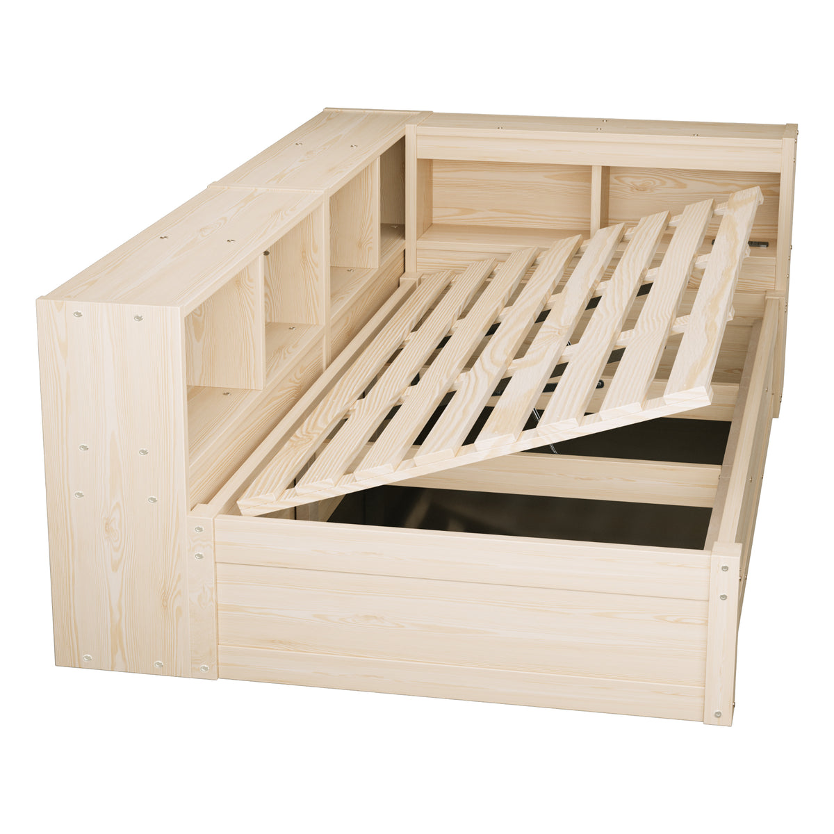 Sofa Bed 90x200cm with Hydraulic Storage & LED, Wood Color