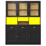 Tall Kitchen Cabinet 140x40x175cm Display Buffet Adjustable Shelves LED - White/Black