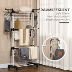 Clothes Drying Rack, Tower-Style 4 Levels Extendable with Wheels, Black