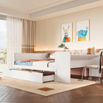Wooden Bed with Desk and Storage Drawers, 140x200cm, Pine and White