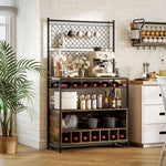 Kitchen Shelf with Worktop, Mesh Panels, 5 Hooks, Brown