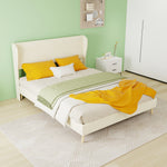 Upholstered Bed with Soft Headboard & Mattress, 140x200 cm, Beige