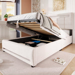 Upholstered Bed 90x200cm Hydraulic Storage LED USB App Control - Beige Linen