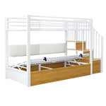 Iron Loft Bed with Padded PU Backrest and Hydraulic Function, 90x200cm, White