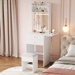 Small Dressing Table with LED Lighting, Stool & Drawers, White