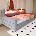 Upholstered Sofa Bed with Hydraulic Storage, LED, and Charging Port, 90x200cm, Light Grey