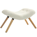Modern Footstool, Upholstered with Wooden Legs, Cream White Fleece