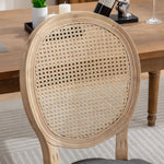 French Style Dining Chair Set of 2 Rattan Back Solid Wood - Gray Linen