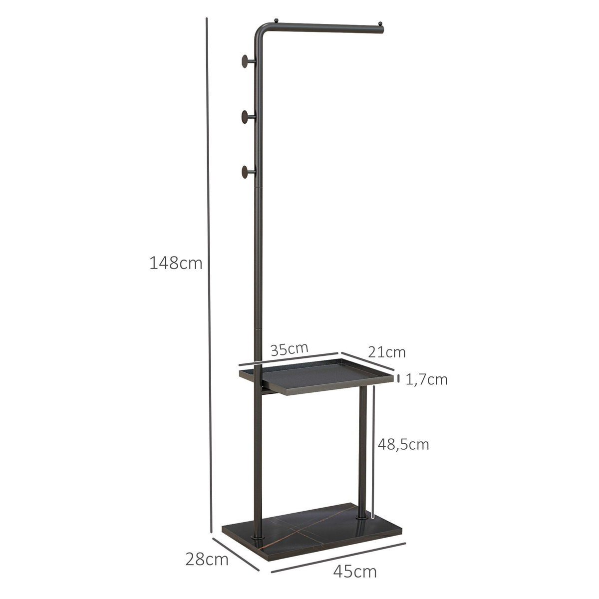 Coat Rack with Hooks & Tray, Hallway, Black