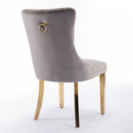 A&A Furniture Nikki Collection Tufted Velvet Dining Chair Set of 2 Golden Legs - Grey/Gold