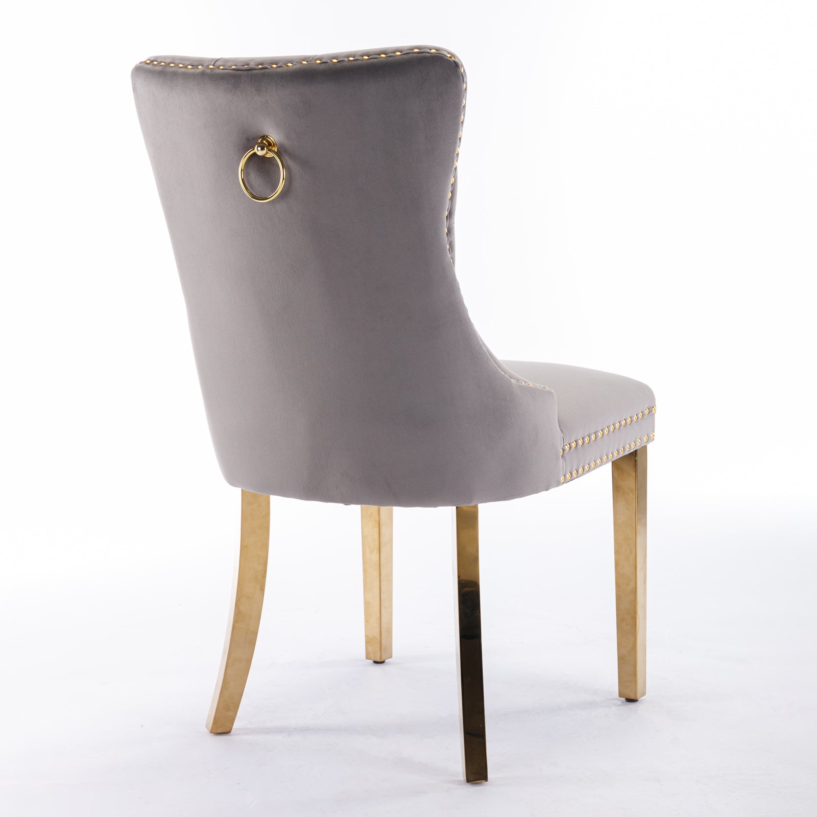 A&A Furniture Nikki Collection Tufted Velvet Dining Chair Set of 2 Golden Legs - Grey/Gold