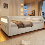 Upholstered Platform Bed 140x200, Hydraulic Storage & LED, Beige