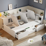 Children's Single Bed 90x200cm Multifunctional Storage Drawers Bookshelf - White
