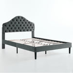 Full Upholstered Platform Bed Frame, 140x200cm, Velvet Gray