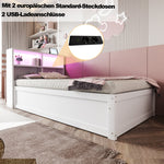 Sofa Bed 90*200, Hydraulic with Storage & Light Bar, White Wood