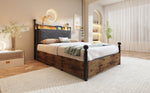 Multifunctional Bed 90x190cm, Storage, Wrought Iron Canopy, LED/USB Ports, Iron