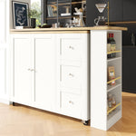 360° Rotating Bar Table Extendable Storage Island with 3 Drawers and Casters, White