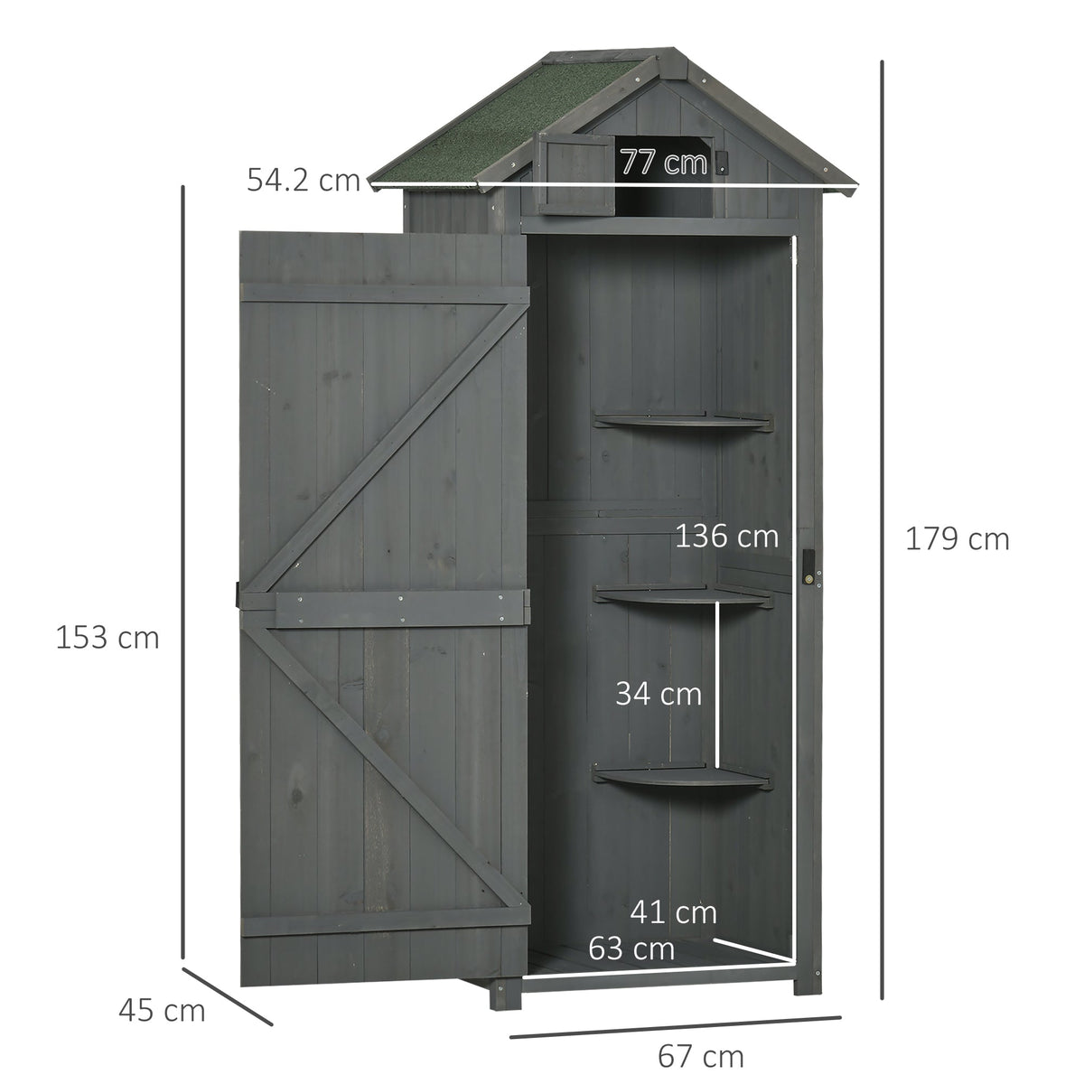 Garden Shed with Shelves, Asphalt Roof, Window 77x54.2x179cm, Wood Grey+Green