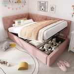 Upholstered Daybed, 90x190cm Sofa Bed with Hydraulic Storage, Velvet Pink