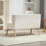 2-Seater Sofa Upholstered Lounge Wooden Legs, Corduroy Cream White