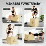 3-in-1 Wooden Plyo Box with 3 Jump Heights and Handles, 61 x 51 x 76 cm, Natural Wood