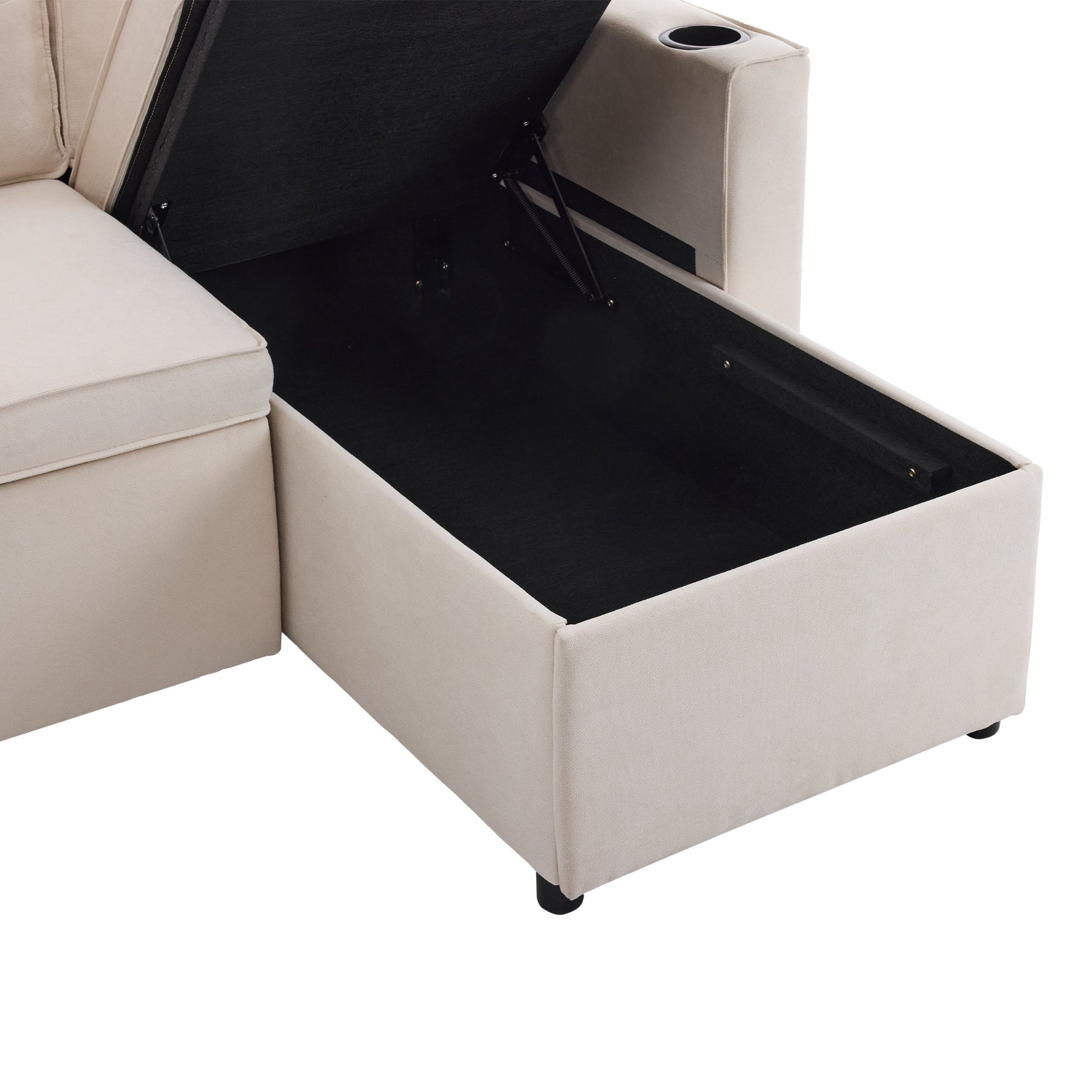 Sofa Bed L-Shaped Sleeping Function Storage Cup Holder Interchangeable Upholstered