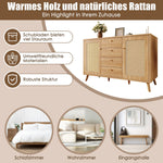Sideboard Rattan Look Storage Cabinet 4 Drawers 2 Doors - Light Oak